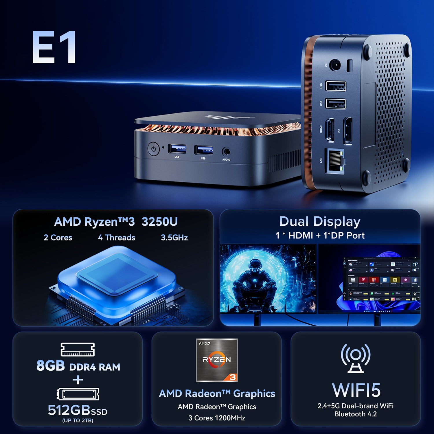 KAMRUI E1 AMD Ryzen™3 3250U Mini PC